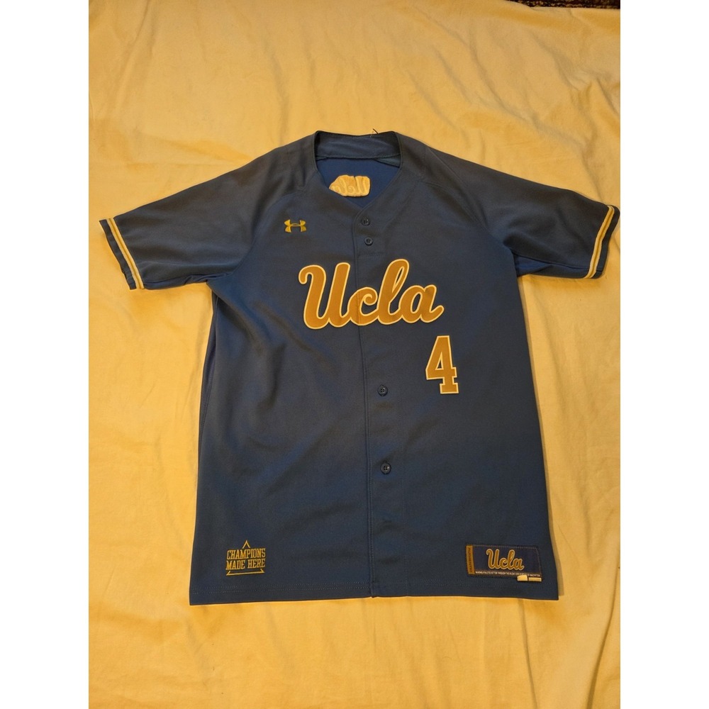 UCLA Bruins Blue Gold Lg Baseball Under Armour UA Jersey Small Loose Heat Gear
